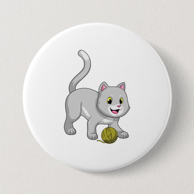 Cat with Wool yarn ball 7.5 Cm Round Badge (Front)