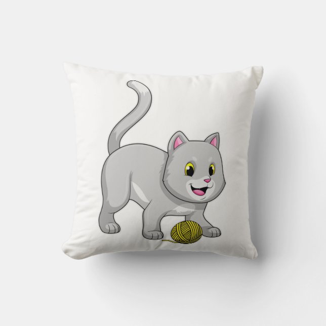 Cat with Wool yarn ball Cushion (Front)