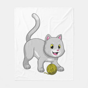 Cat with Wool yarn ball Fleece Blanket