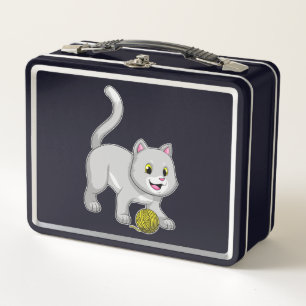 Cat with Wool yarn ball Metal Lunch Box