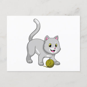 Cat with Wool yarn ball Postcard