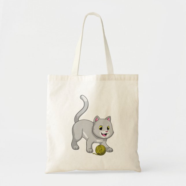 Cat with Wool yarn ball Tote Bag (Front)