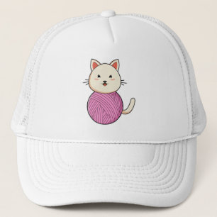 Cat with Wool yarn ball Trucker Hat