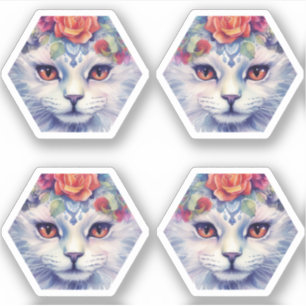 Cat with yellow eyes and flowers