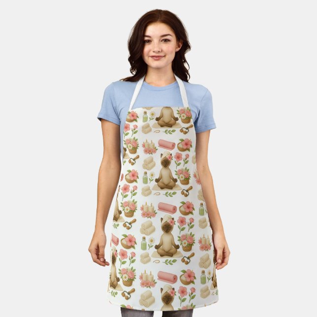 Cat with Yoga themed Apron (Worn)