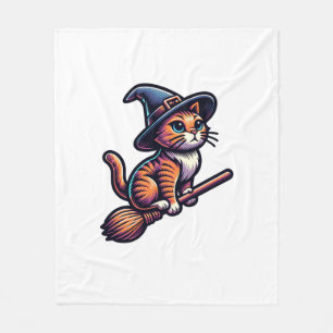 Cat Wizard Halloween Witch Mystical Cat Lovers  Fleece Blanket