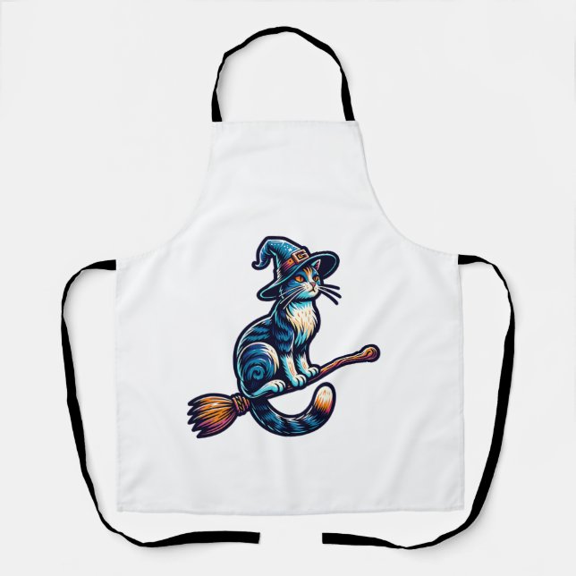Cat Wizard Halloween Witch Mystical Cat Lovers Hal Apron (Front)