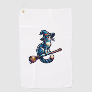 Cat Wizard Halloween Witch Mystical Cat Lovers Hal Golf Towel