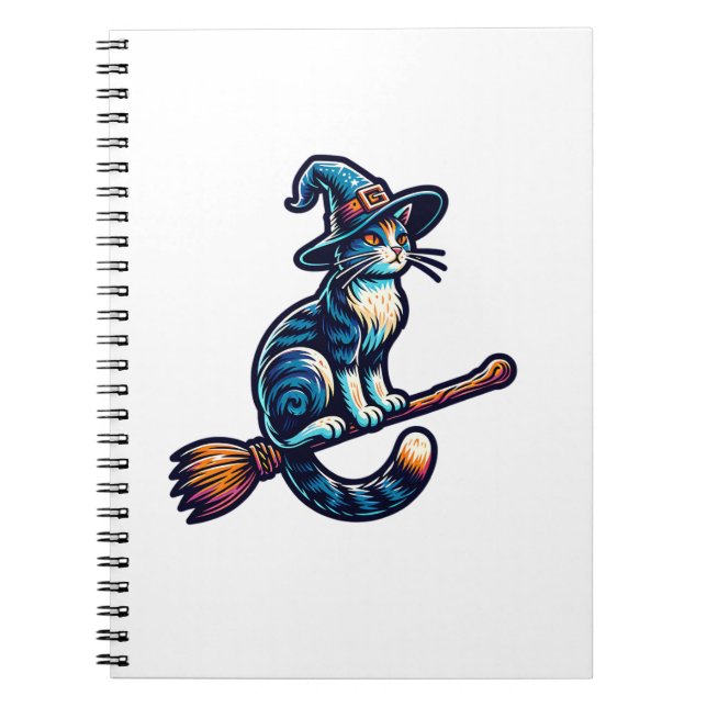 Cat Wizard Halloween Witch Mystical Cat Lovers Hal Notebook (Front)