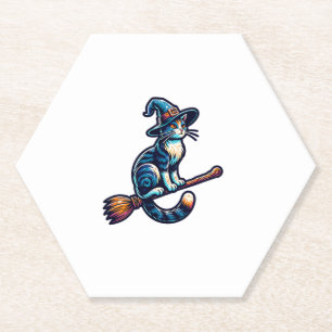 Cat Wizard Halloween Witch Mystical Cat Lovers Hal Paper Coaster