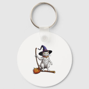 Cat Wizard Halloween Witch Mystical Cat Lovers  Key Ring