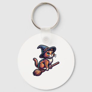 Cat Wizard Halloween Witch Mystical Cat Lovers  Key Ring