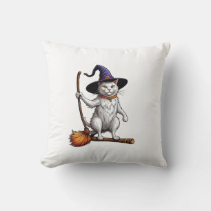 Cat Wizard Halloween Witch Mystical Cat Lovers Lon Cushion