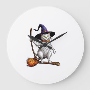 Cat Wizard Halloween Witch Mystical Cat Lovers Lon Large Clock