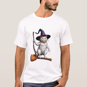 Cat Wizard Halloween Witch Mystical Cat Lovers Lon T-Shirt