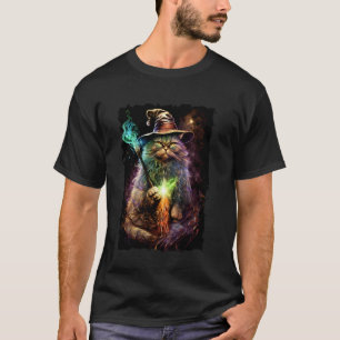 Cat Wizard Wearing a Hat Painting Portrait Cat Wiz T-Shirt