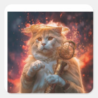 Cat Wizard With Magic Staff Amidst Flames