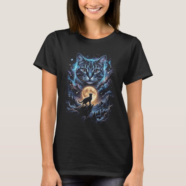 Cat Wolf Moon Galaxy T-Shirt (Front)