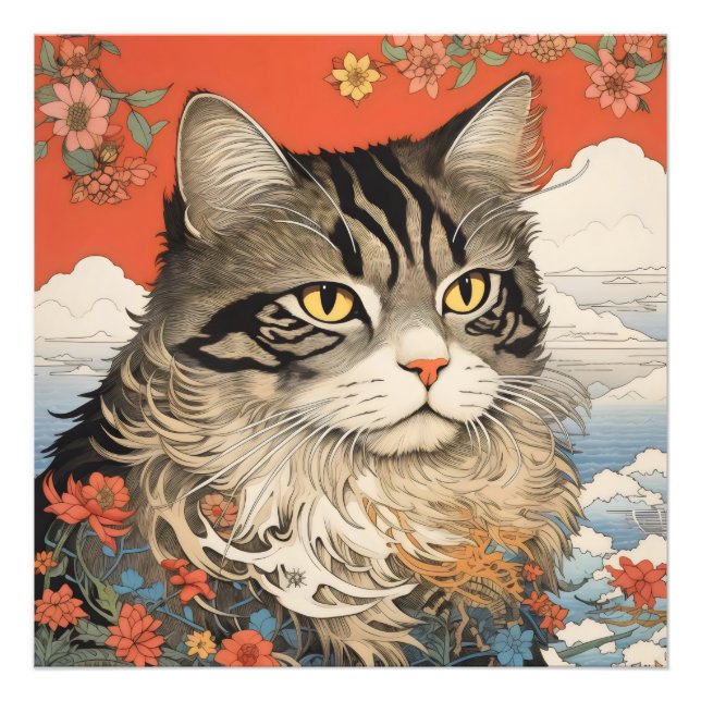 Cat Woodblock Photo Print (Front)