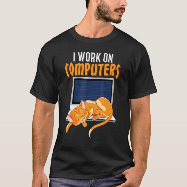 Cat Work On Computer Science Coder Programmer T-Shirt (Front)