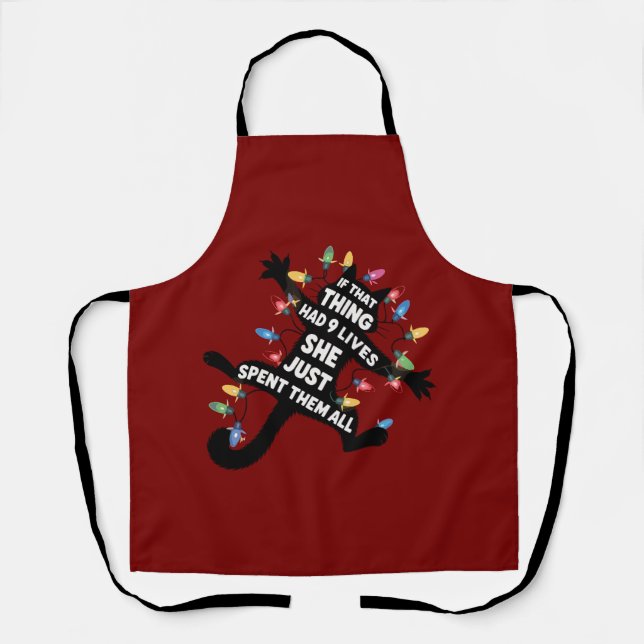 Cat Wrapped in Christmas Lights 9 Lives Cats Lover Apron (Front)