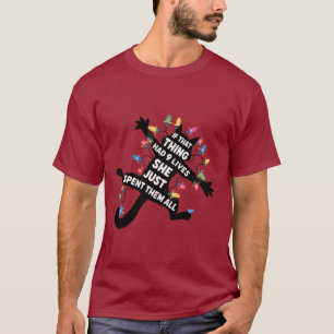 Cat Wrapped in Christmas Lights 9 Lives Cats Lover T-Shirt