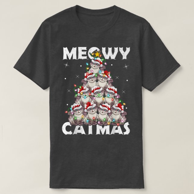 Cat Xmas Lights Santa Meowy Catmas Cat Christmas T T-Shirt (Design Front)