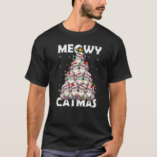 Cat Xmas Lights Santa Meowy Catmas Cat Christmas T T-Shirt