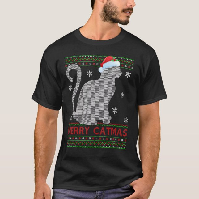 Cat   Xmas Santa Merry Catmas Ugly Cat Christmas T-Shirt (Front)