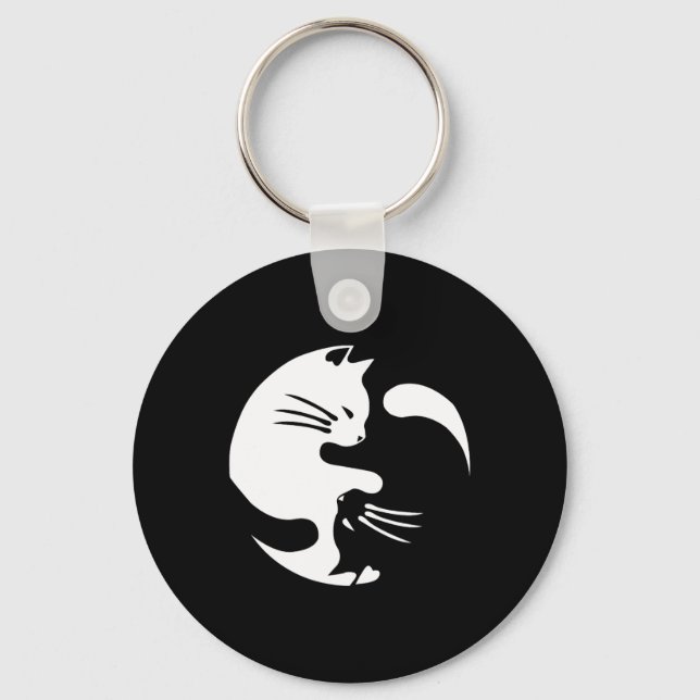 Cat Yin Yang Peace Loving Interconnected Gift Idea Key Ring (Front)