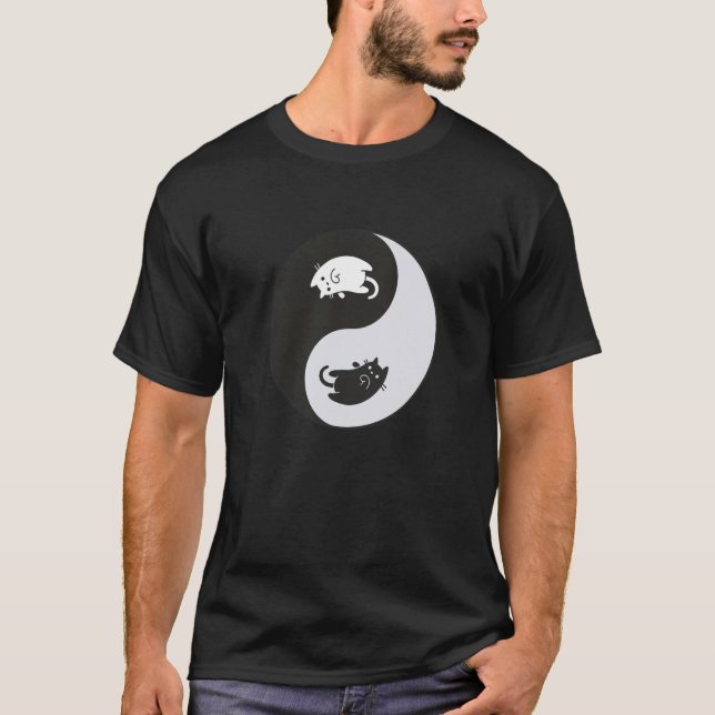 Cat Yin Yang Vibes Feline Yoga Chi Gong Ying T-Shirt (Front)
