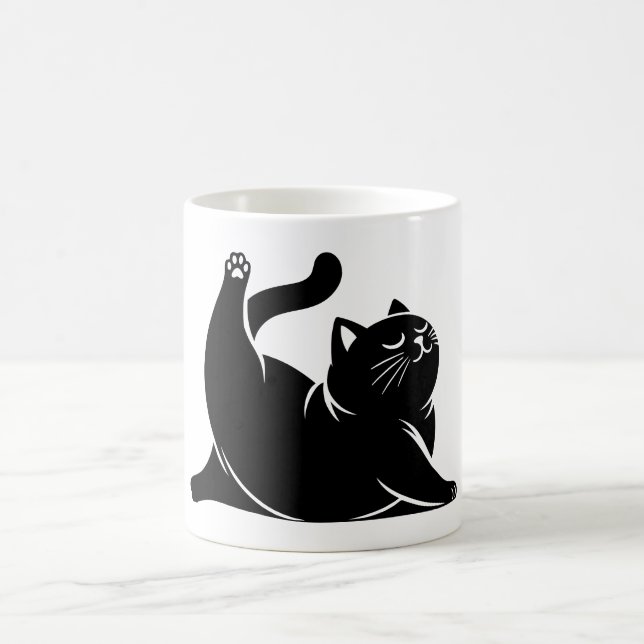 *Cat Yoga #4 Digital Art Coffee Mug (Center)