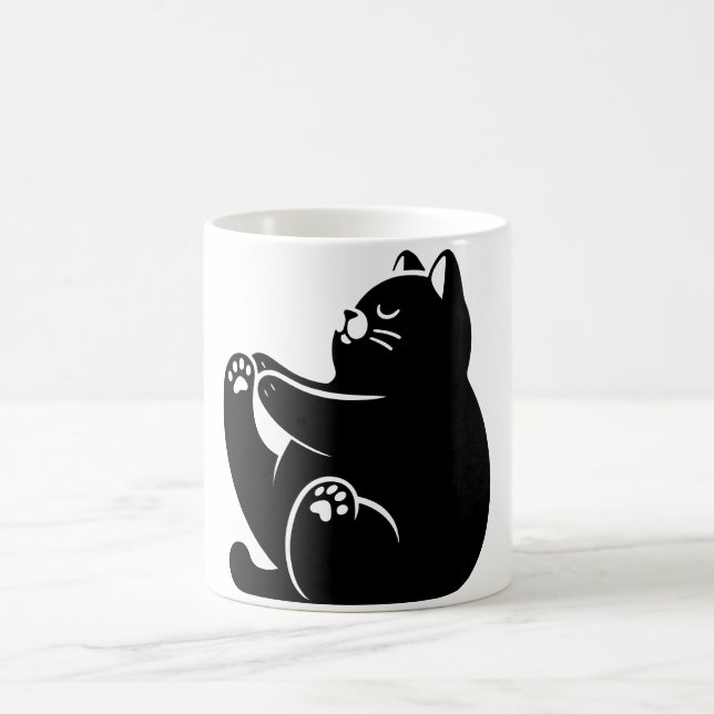 *Cat Yoga #5 Digital Art Coffee Mug (Center)