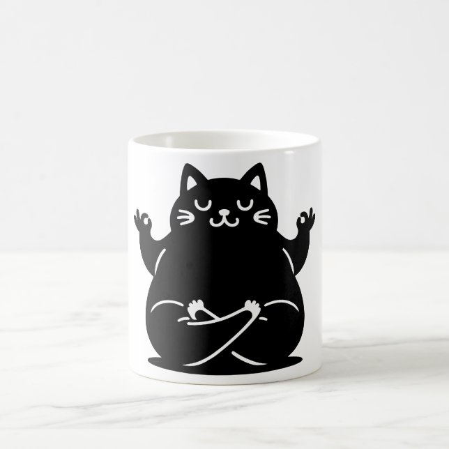 Cat Yoga #9 Digital Art Coffee Mug (Center)