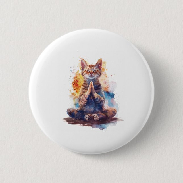 Cat Yoga Master 6 Cm Round Badge (Front)
