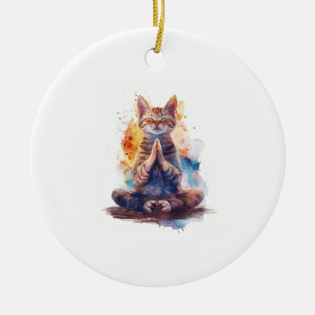 Cat Yoga Master Ceramic Ornament (Front)