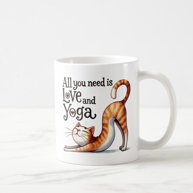 Cat Yoga Pose -All You Need Is Love and Yoga Coffee Mug (Right)