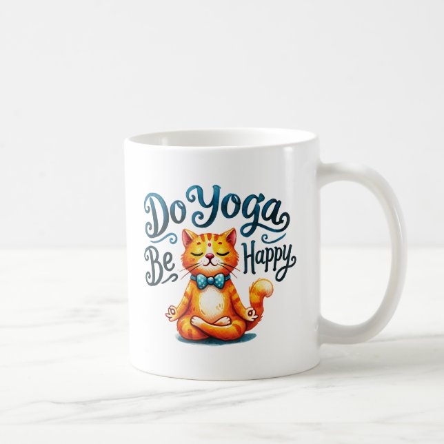Cat Yoga Pose - Do Yoga, Be Happy Coffee Mug (Right)