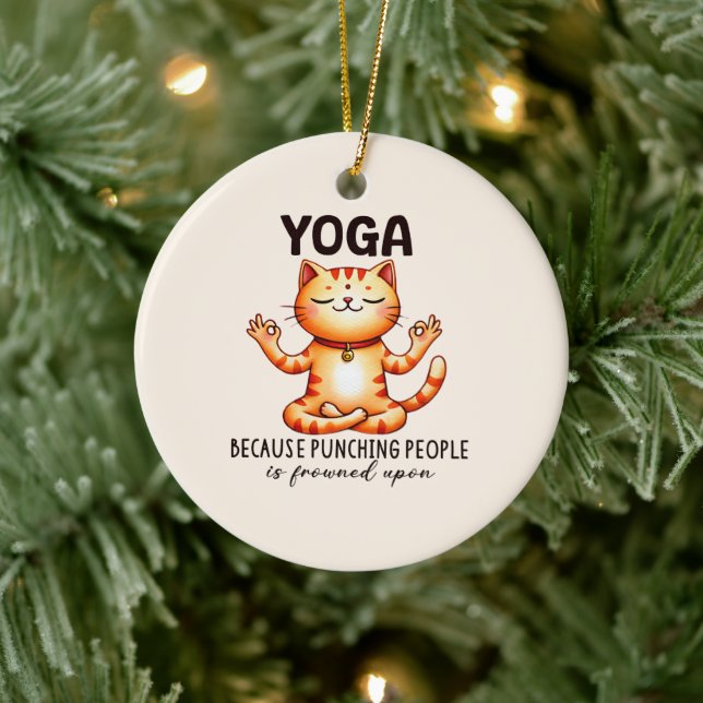 Cat Yoga Pose - Funny Yoga Ceramic Ornament (Tree)