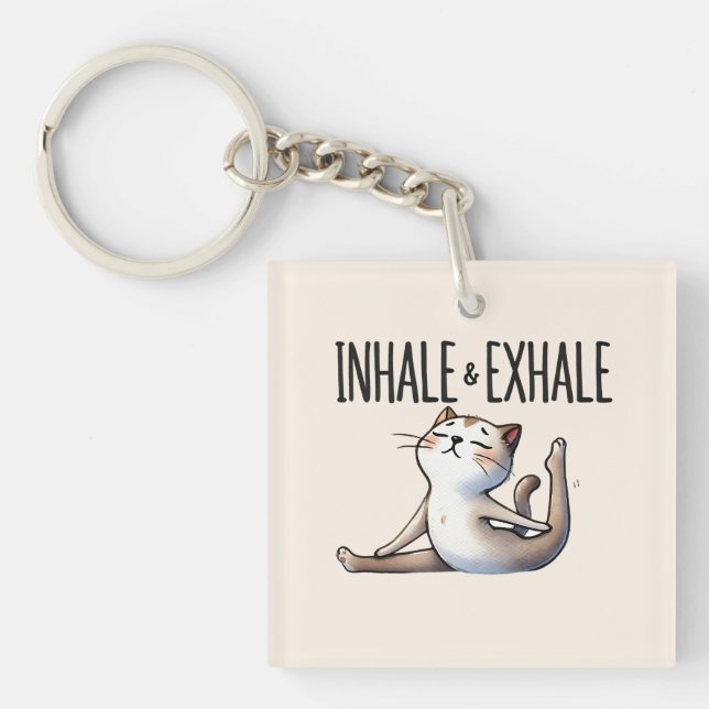 Cat Yoga Pose - Inhale & Exhale Key Ring (Front)