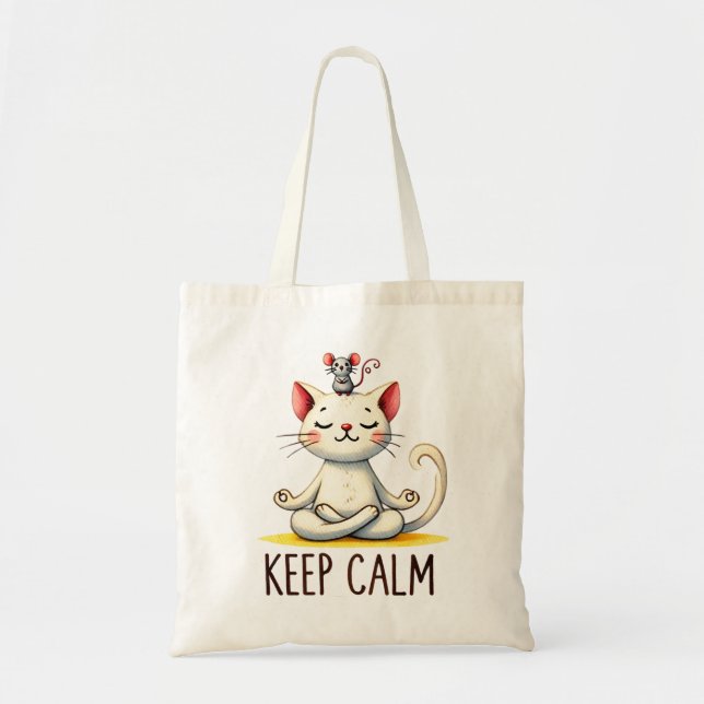 Cat Yoga Pose - Keep Calm Tote Bag (Front)