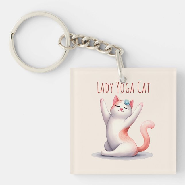 Cat Yoga Pose - Lady Yoga Cat Key Ring (Front)