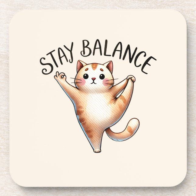 Cat Yoga Pose - Stay Balance Coaster (Front)