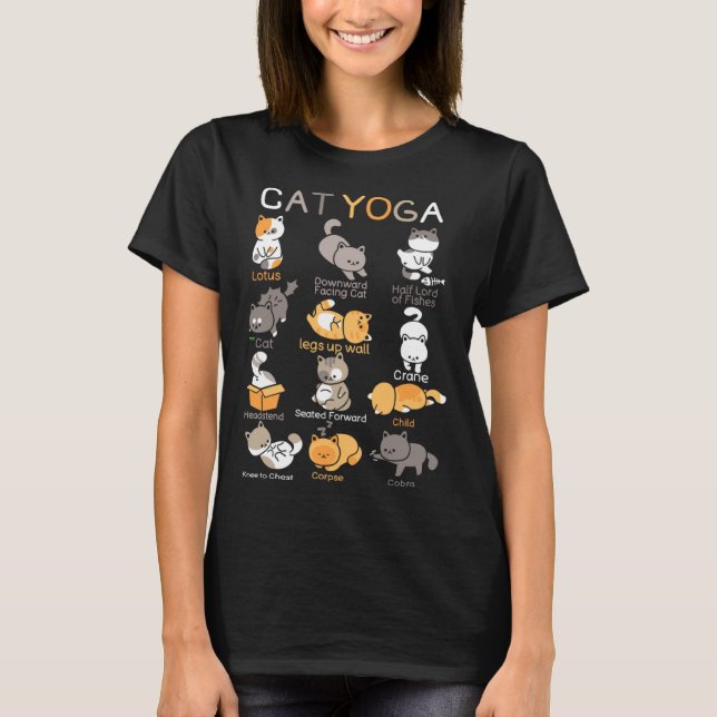 Cat Yoga Poses Zen Meditation Namaste Kitten Cat T-Shirt (Front)