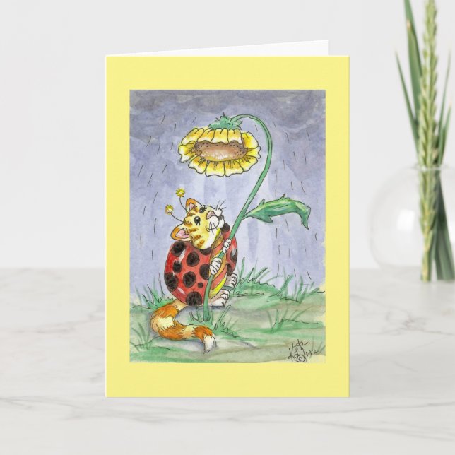 CatABug Cat Ladybug Sunflower Umbrella Art Card (Front)