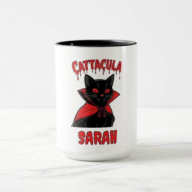 Catacula Black Vampire Cat Halloween Tri-Blend Shi Mug (Center)