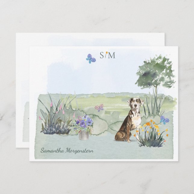Catahoula Hound Dog Butterfly Monogram and Name  Card (Front/Back)