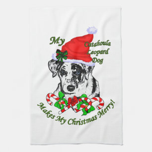 Catahoula Leopard Dog Christmas Tea Towel
