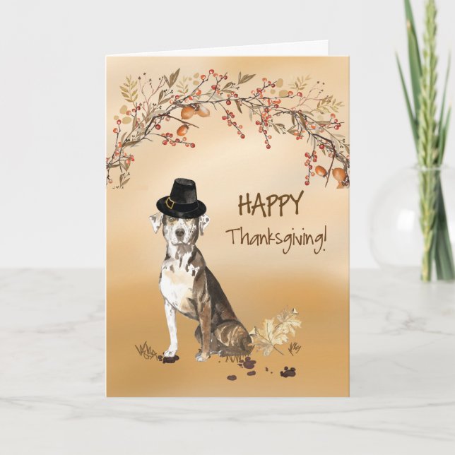Catahoula Leopard Dog Funny Hat Thanksgiving Card (Front)