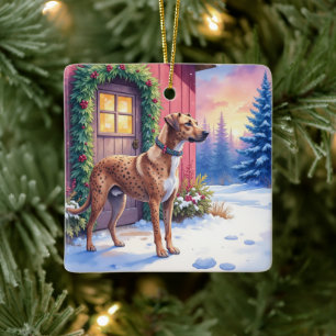 Catahoula Leopard Dog Rustic Barn Christmas Art Ceramic Ornament